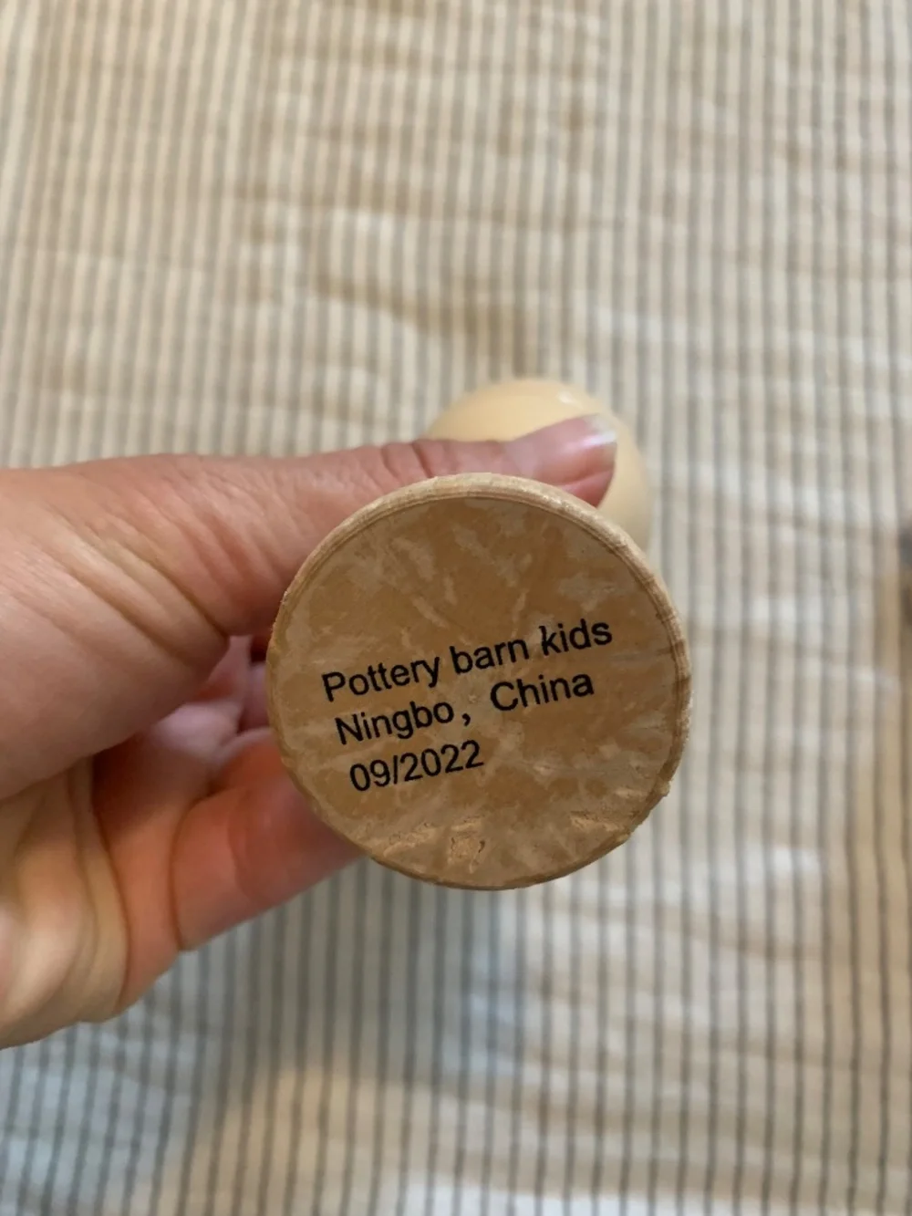 Pottery Barn Kids Bunny Maraca Wooden Baby Rattle Infant Toy Natural Wood Fabric